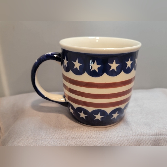 Flag Design Coffee Cup/Mug,Stars and Stripes, Handmade in Poland Pottery - Picture 3 of 7